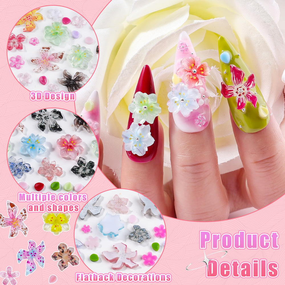EditTime Hawaii hibiscus 3D nail charms colorful petals for DIY nail art.