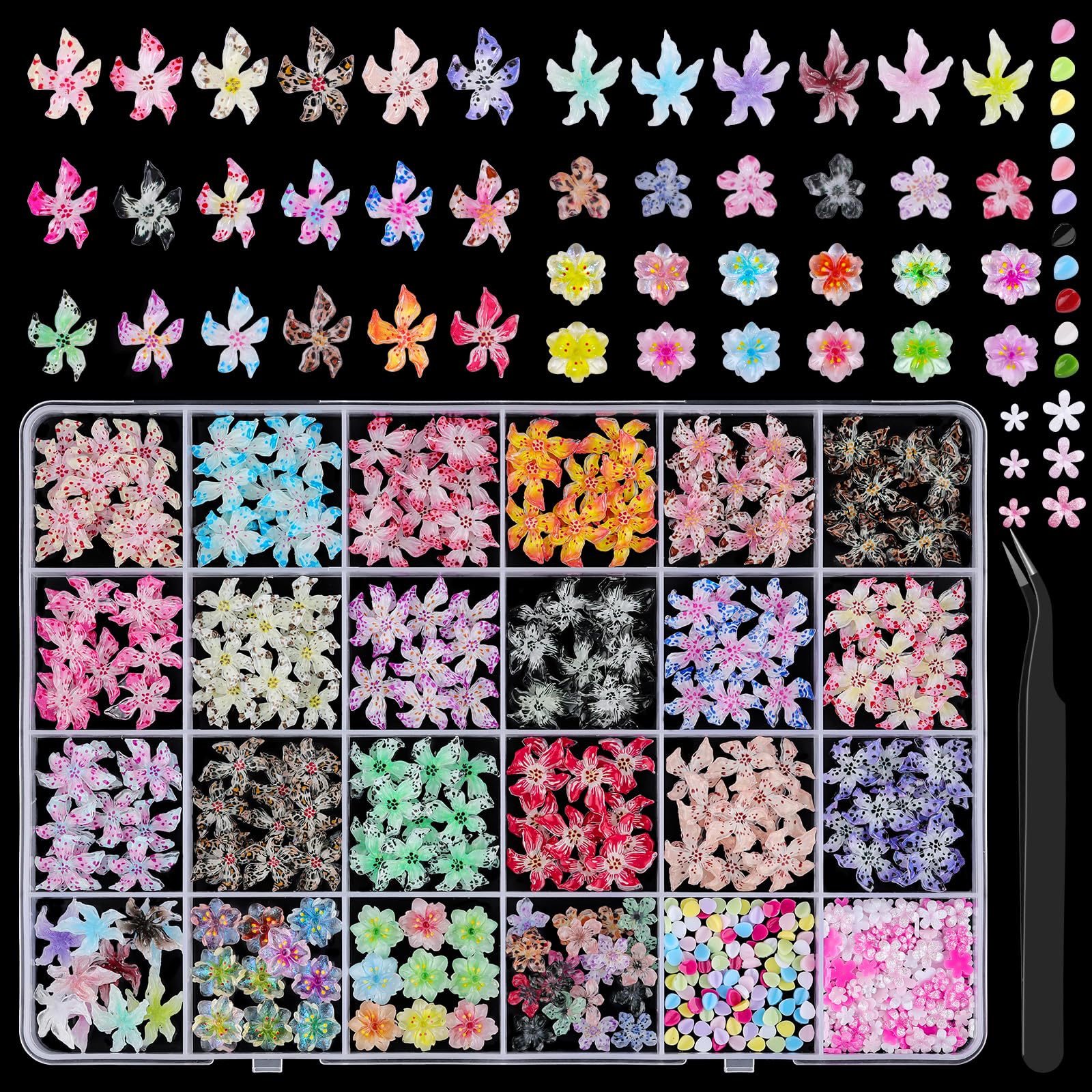 EditTime Hawaii hibiscus 3D nail charms close-up for vibrant nail designs.