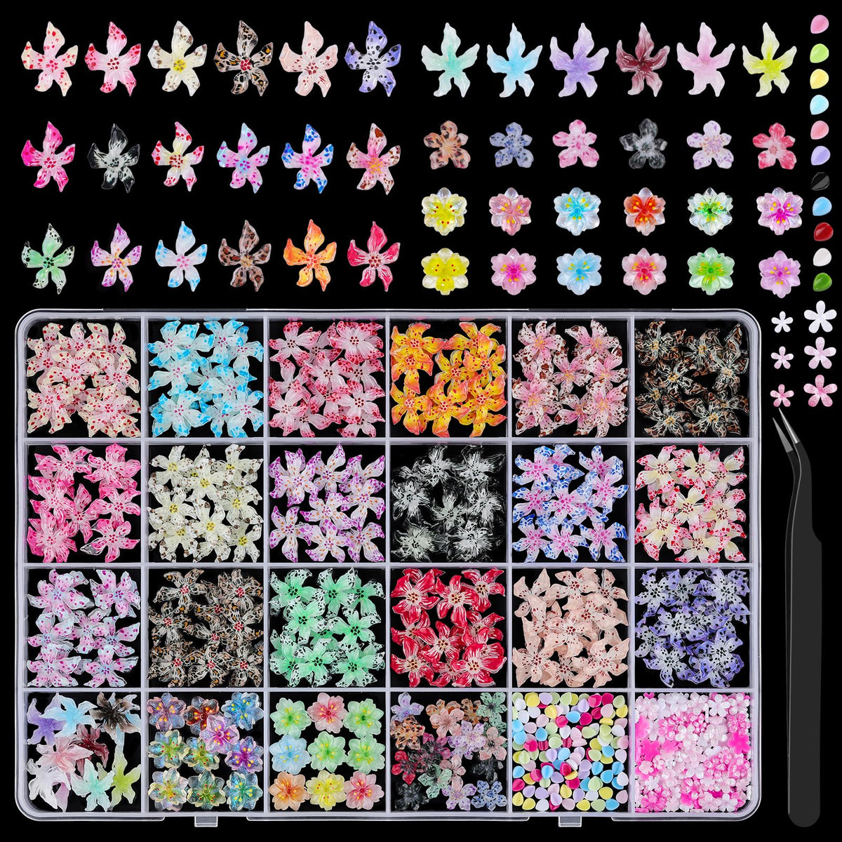 EditTime Hawaii hibiscus 3D nail charms close-up for vibrant nail designs.