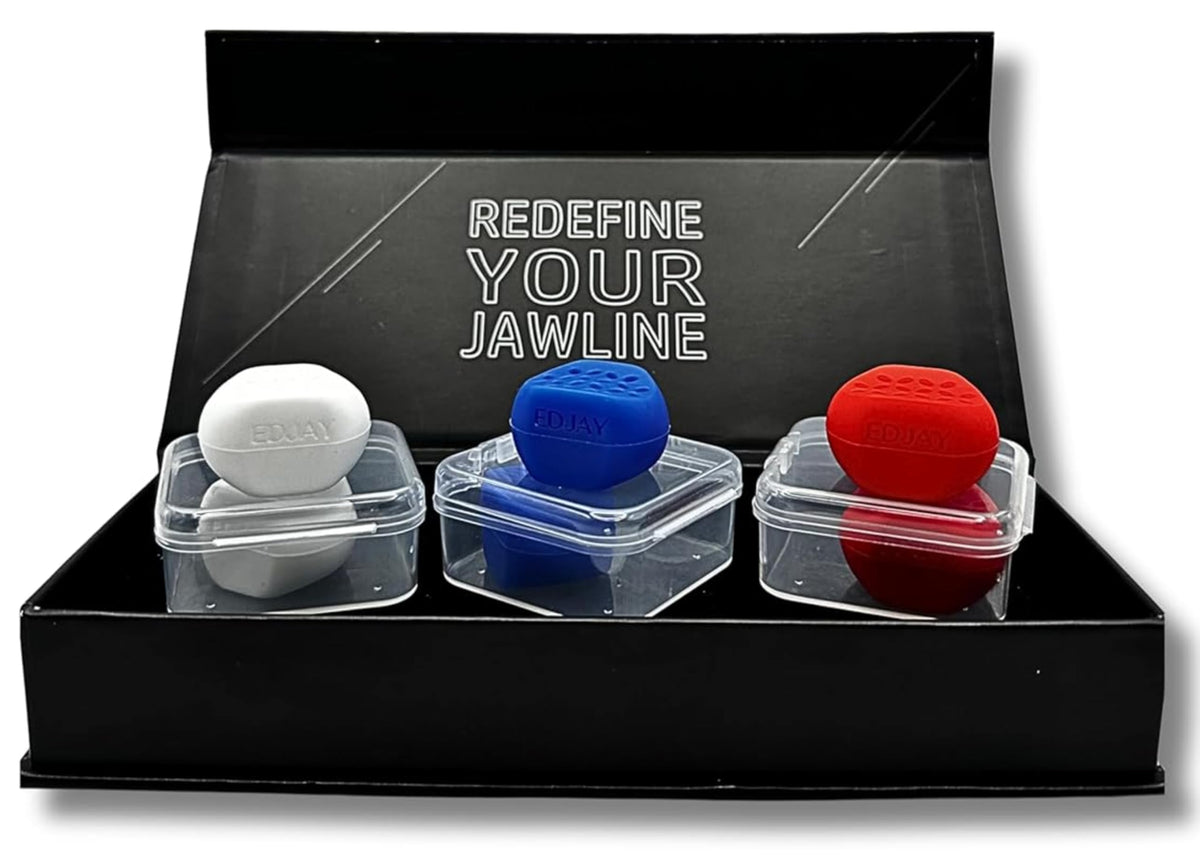EdJay jaw exerciser packaging highlights a portable facial fitness tool