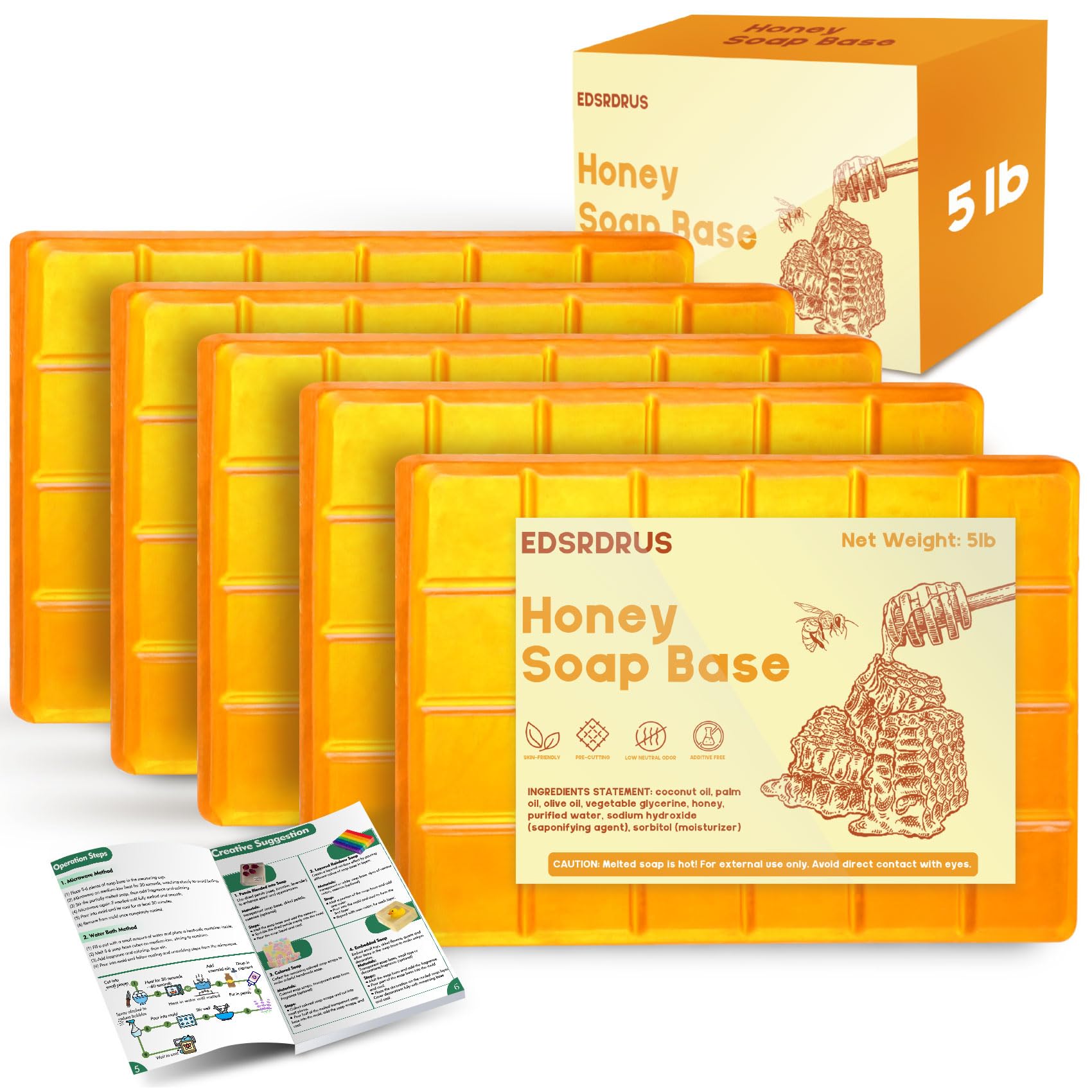 EDSRDRUS honey scented 5lb glycerin soap base ready for DIY batch crafting.
