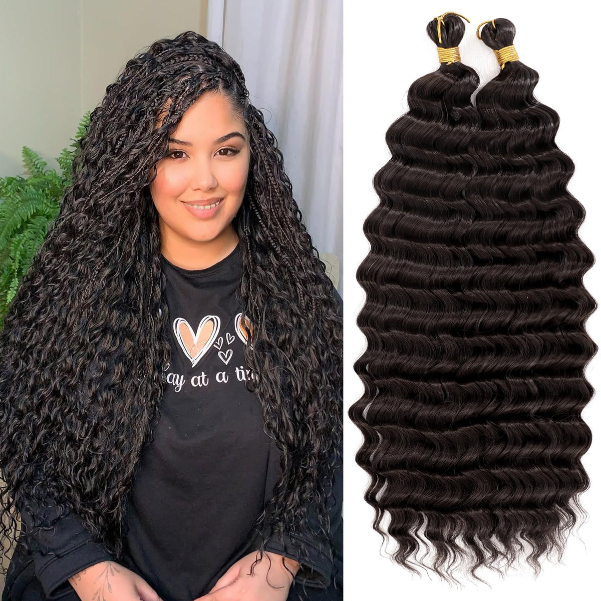 EERYA long curly braiding hair in deep ocean wave for a natural protective style.