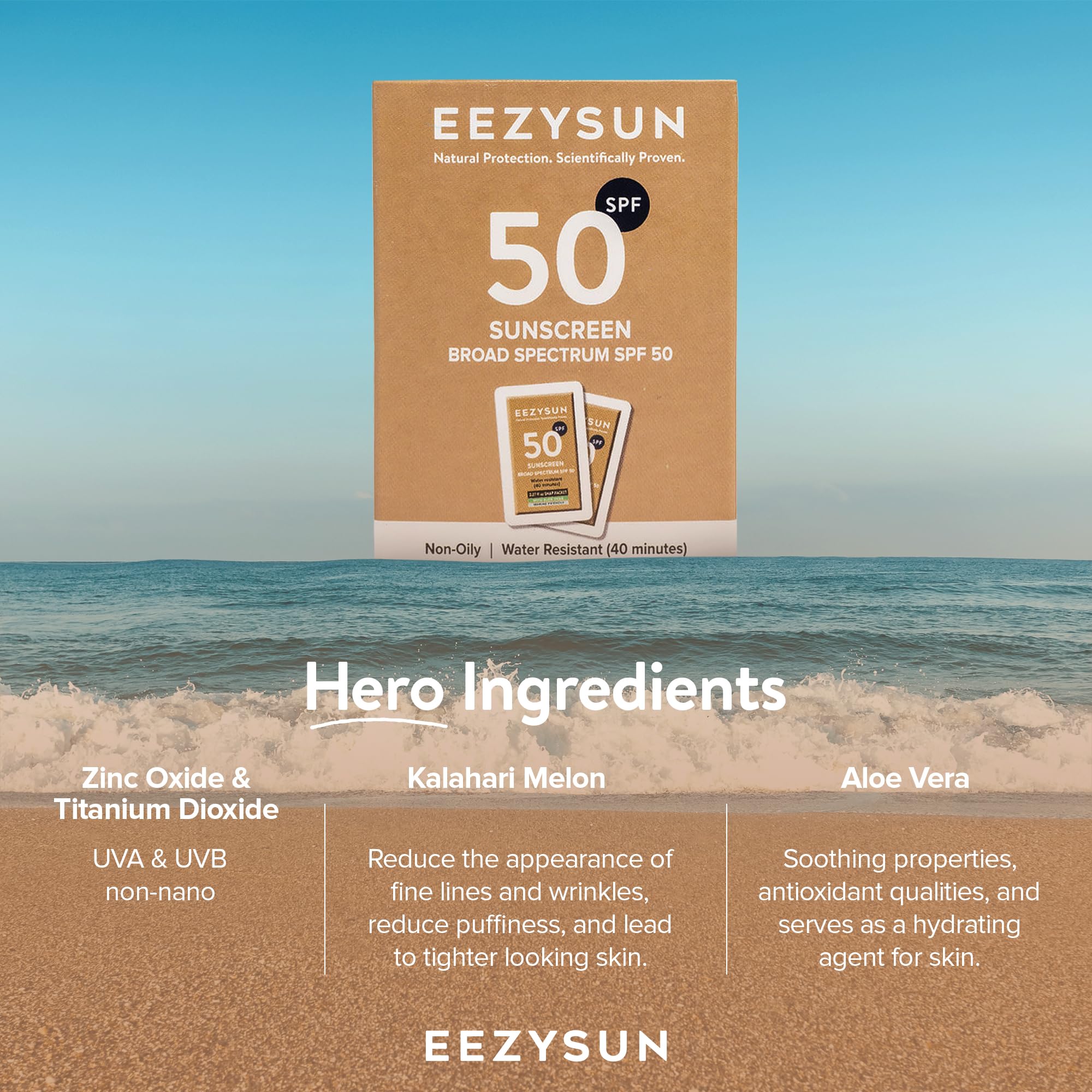 EEZYSUN Travel-friendly mini sunscreen packaging ideal for trips.