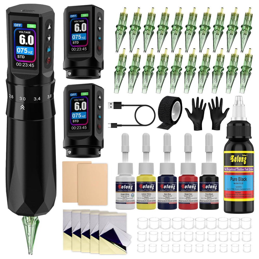 Effeer Tattoo Gun Kit front view shows a sleek cordless design for versatile tattooing.