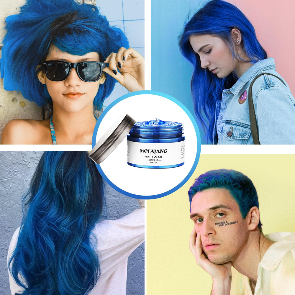 EFLY blue hair color wax for flexible sculpting and hold.