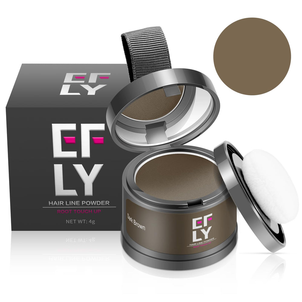 EFLY Instantly Hairline Powder in dark brown blends roots for fuller, natural look.