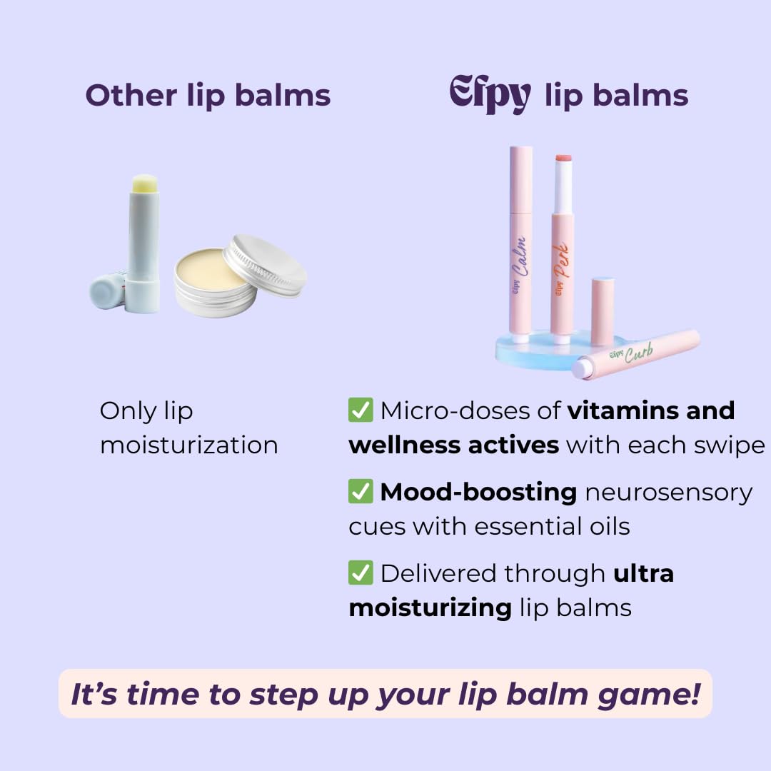 Efpy Calm lip balm in hand suggests travel-friendly mood support.