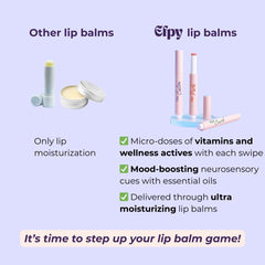Efpy Calm lip balm in hand suggests travel-friendly mood support.