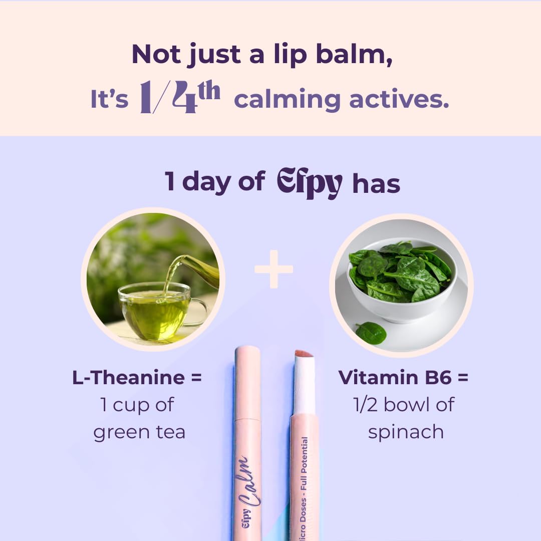 Efpy Calm lip balm packaging highlights lavender and chamomile relaxation.