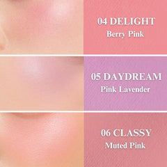 EGLIPS All Over Blusher applied on cheek demonstrates blendable color without caking.