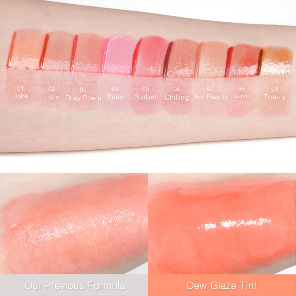 EGLIPS Dew Glaze Tint 01 Babe nourishing oil formula for soft, hydrated lips.