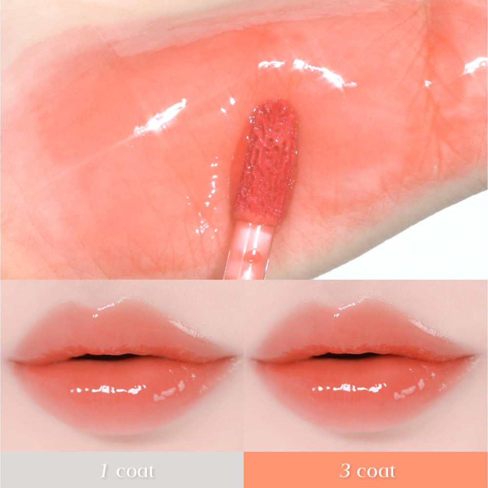 EGLIPS Dew Glaze Tint 09 Toasty lips after application with soft pout
