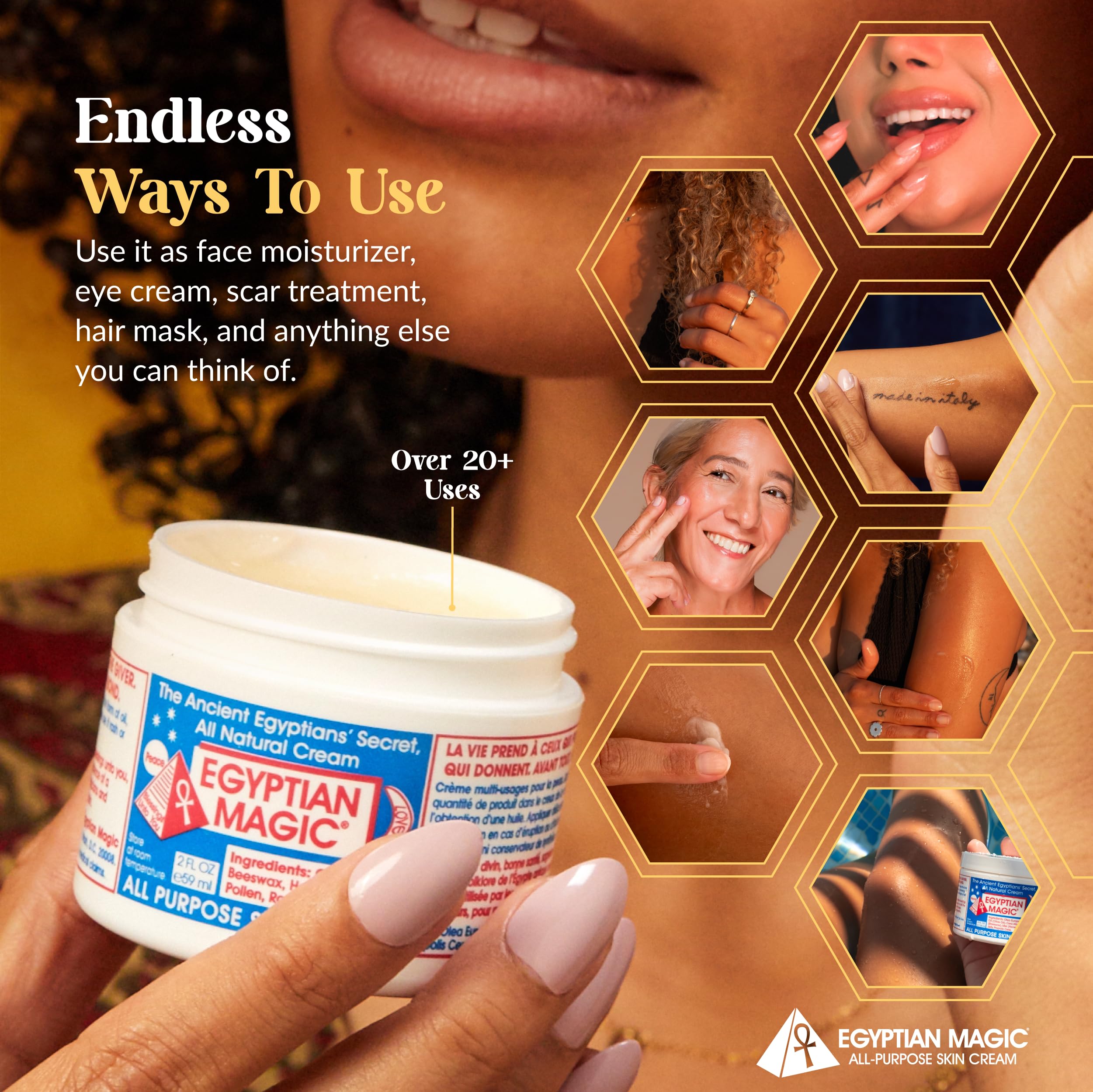 Egyptian Magic after-shave balm soothes and nourishes skin post-shave.