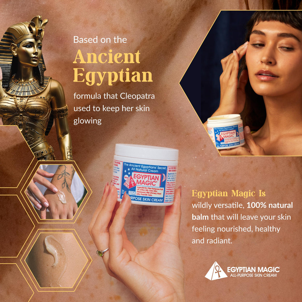 Egyptian Magic ingredients close-up highlighting honey and beeswax for nourishment.
