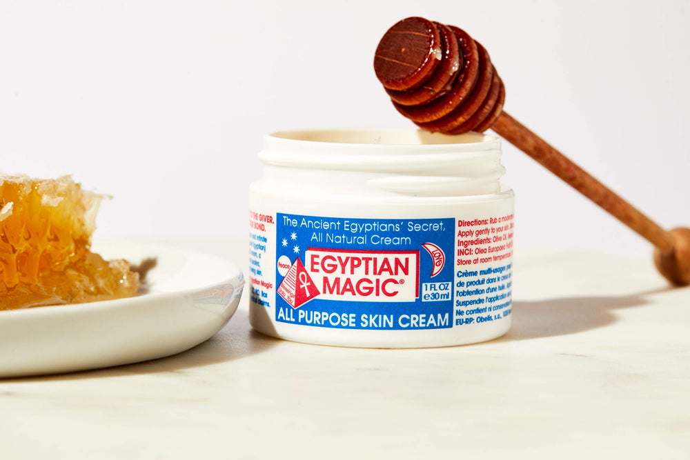 Egyptian Magic travel-sized jar fits on skincare shelf