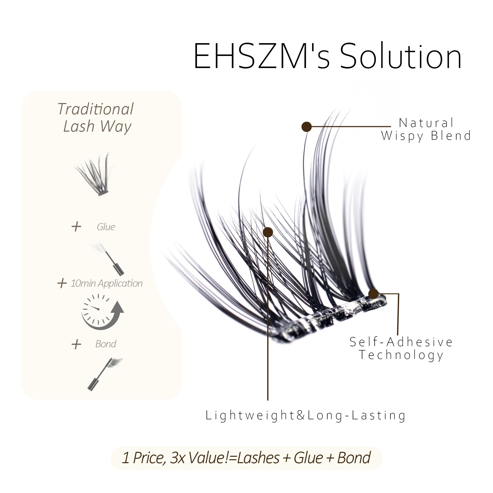 EHSZM BEAUTY easy-apply lashes with simple removal steps for gentle take-off.