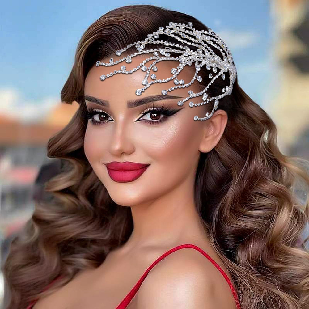 Eiaork rhinestone hairband moldable base allows customizable styling.