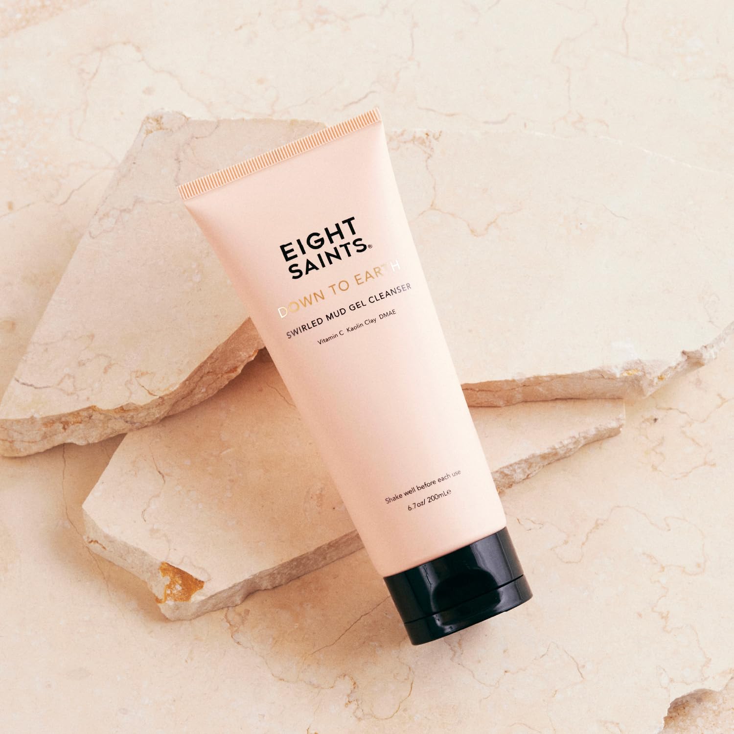Eight Saints Down To Earth Mud Gel Face Wash closeup texture shows a smooth gel cleanse.