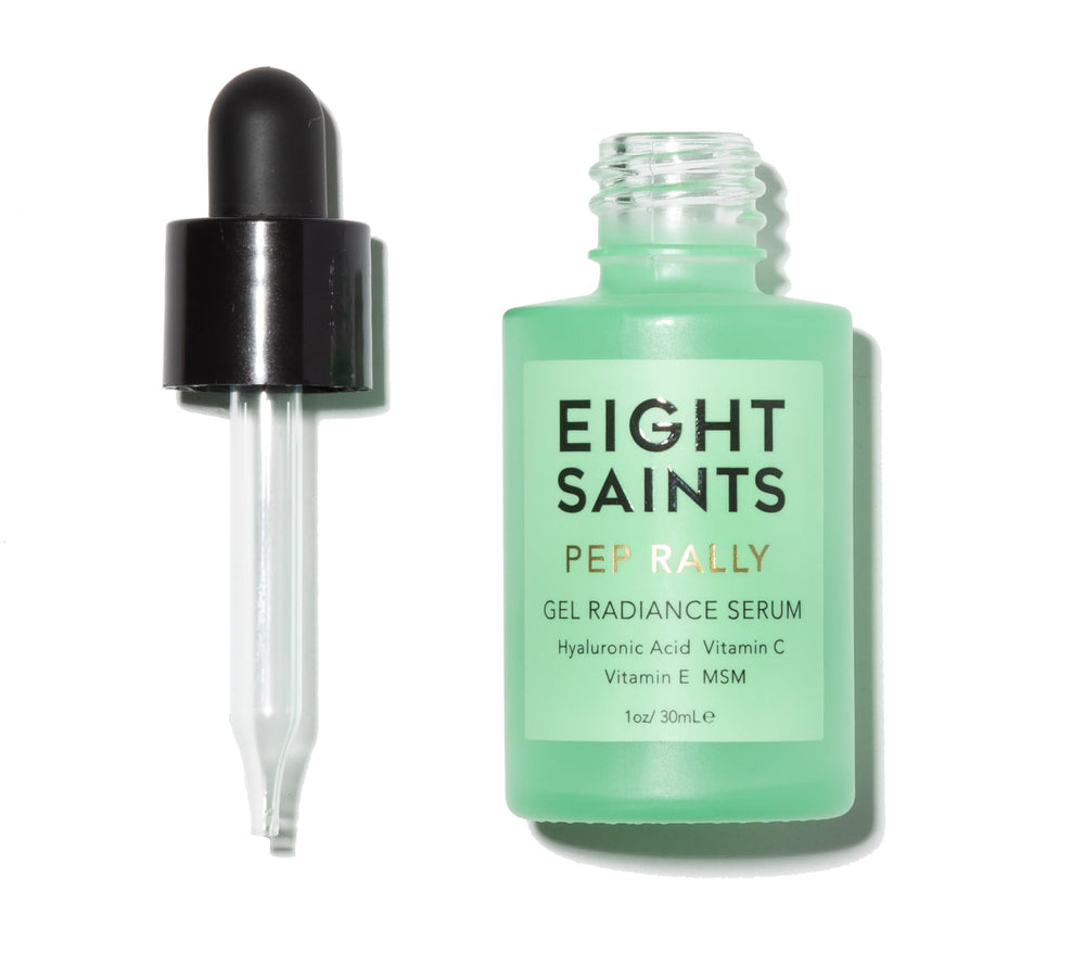 Eight Saints Hyaluronic Serum bottle showing lightweight hydration for all skin types.
