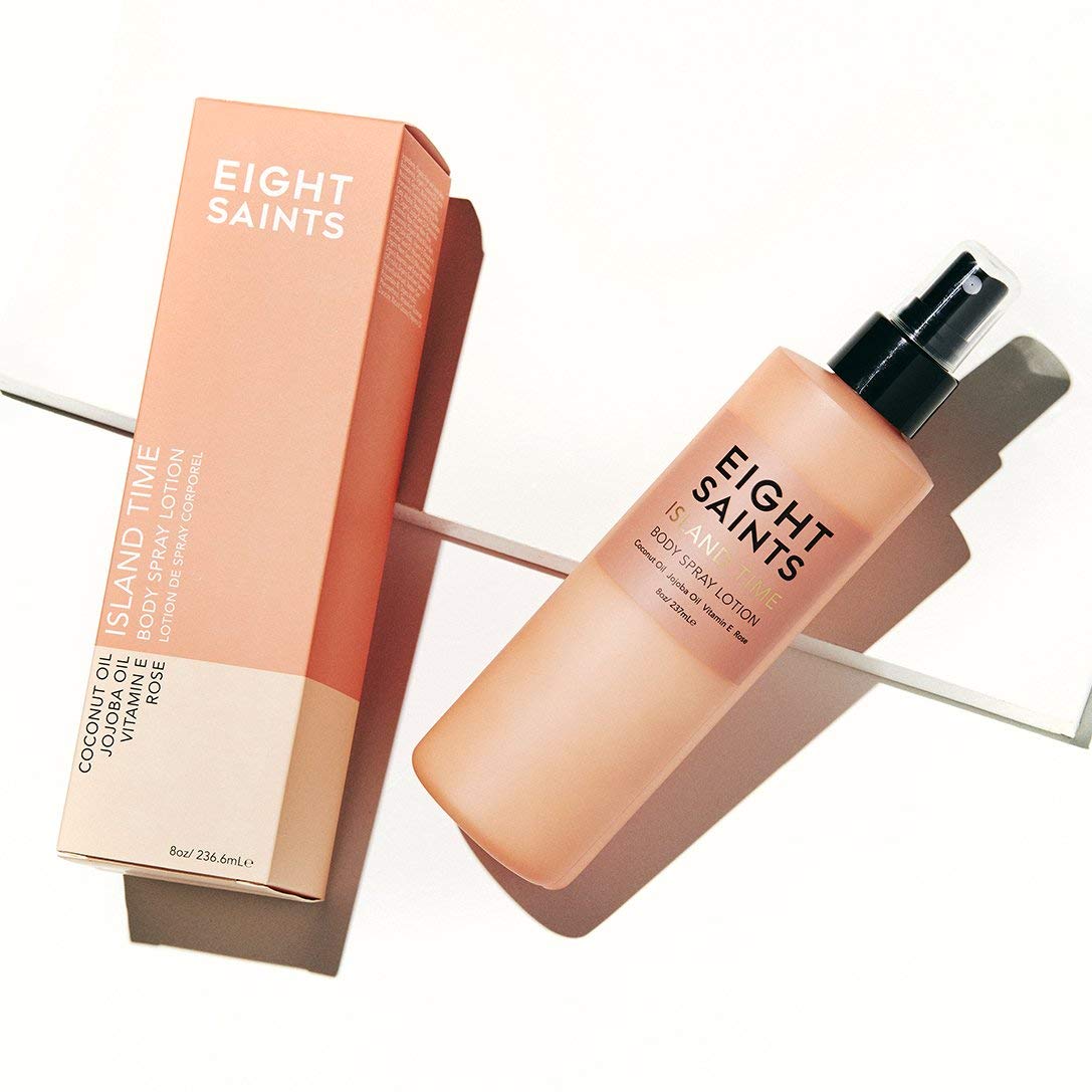 Eight Saints Island Time body lotion back label shows ingredients and cruelty-free info