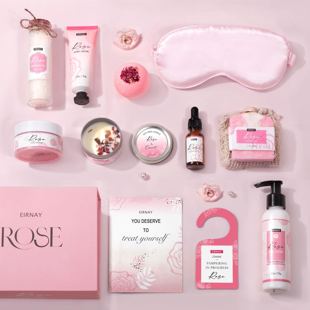 EIRNAY rose bath salts for a soothing, relaxing soak at home.