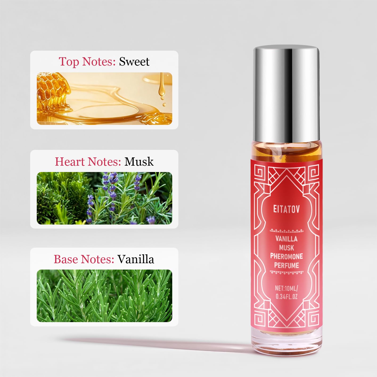 Eitatov vanilla perfume roll-on application shows smooth, subtle scent.