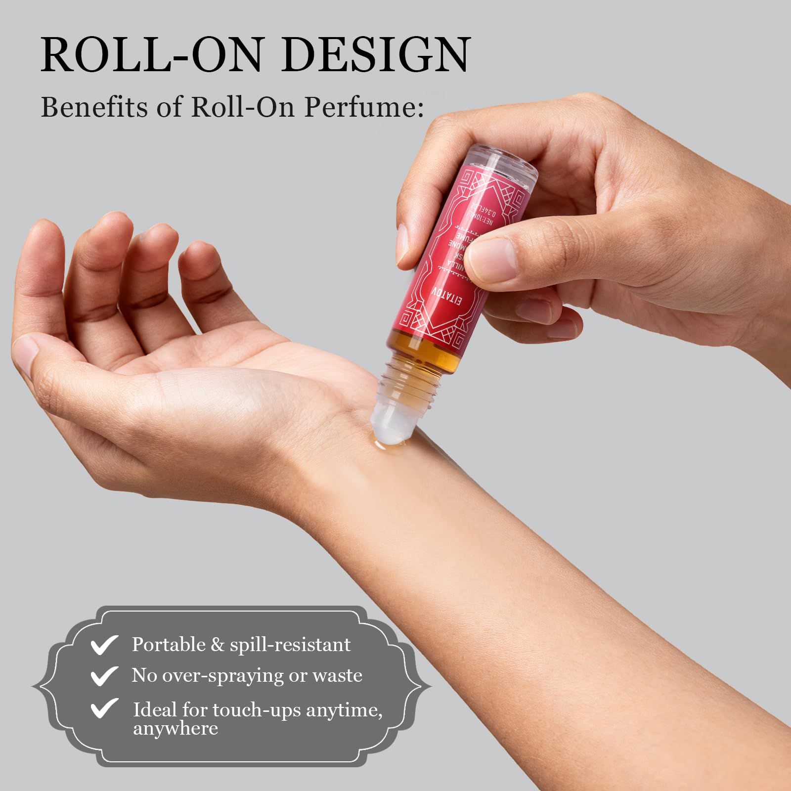 Eitatov vanilla perfume roll-on skin swatches reveal lasting aroma.