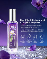 EJW Midnight Violet spray in hand for a soft violet bloom scent.