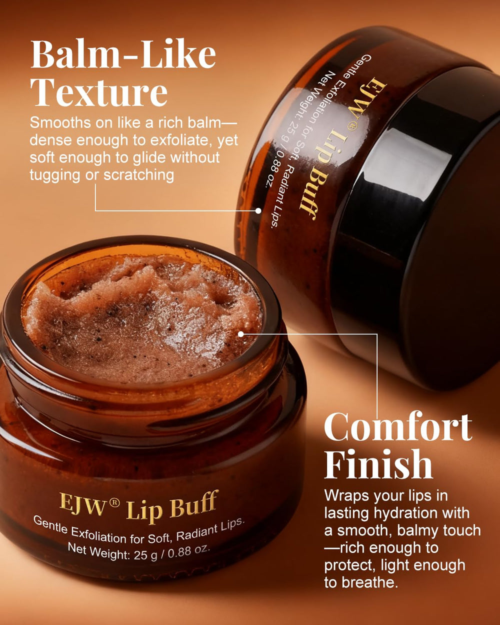 EJW lip scrub packaging design shown in a clean, premium presentation.