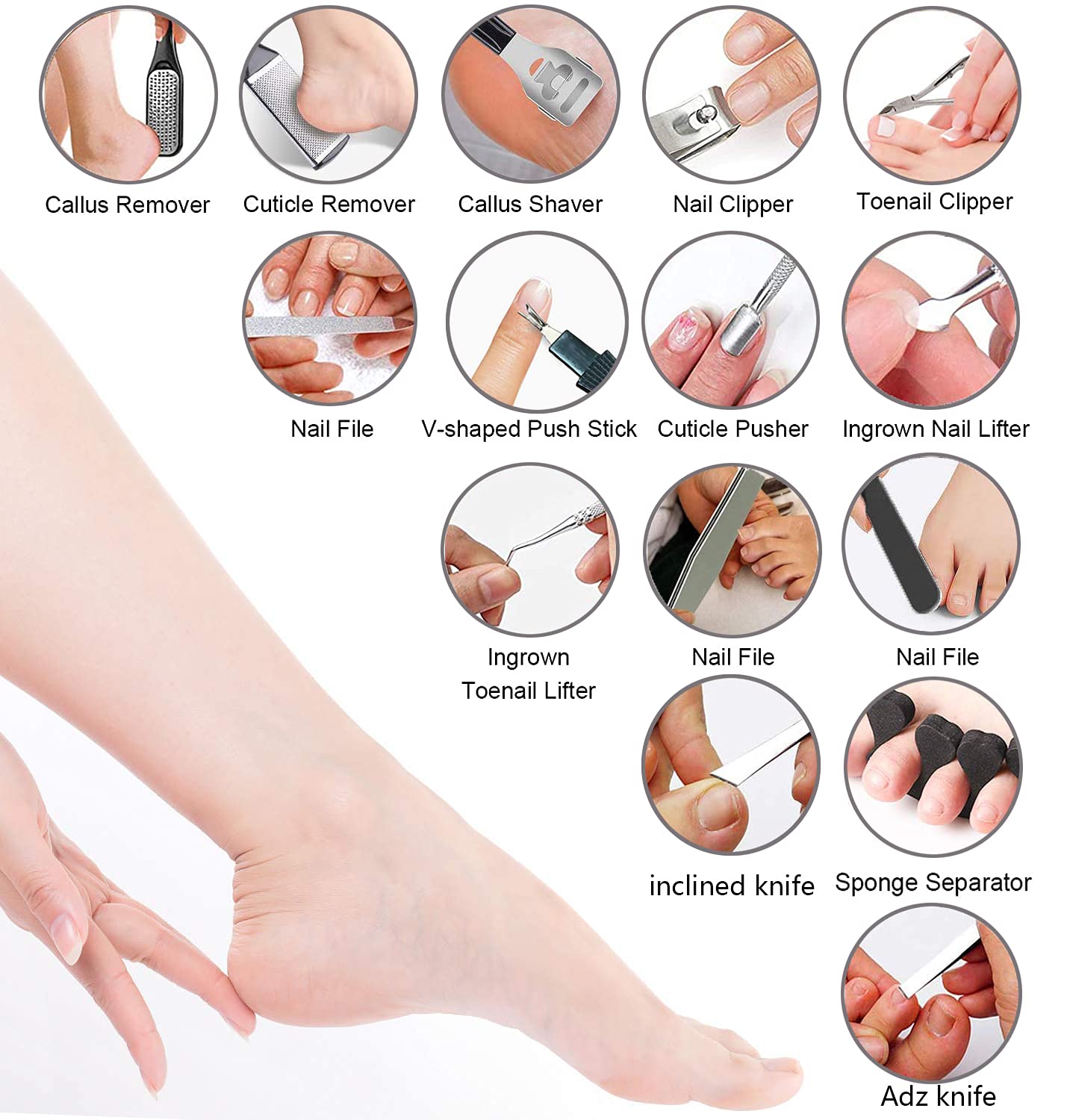 EKOCSIO 36-in-1 pedicure kit cuticle pusher for precise nail care