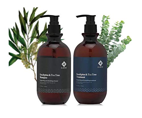 Elabore Eucalyptus & Tea Tree Shampoo bottle front showing refreshing scalp cleanse
