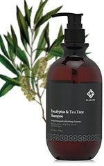 Elabore Eucalyptus & Tea Tree Shampoo label close-up highlights natural ingredients