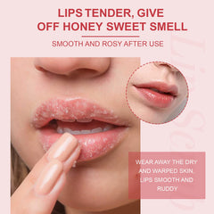 ELAIMEI lip scrub texture close-up highlights gentle exfoliation for soft lips.