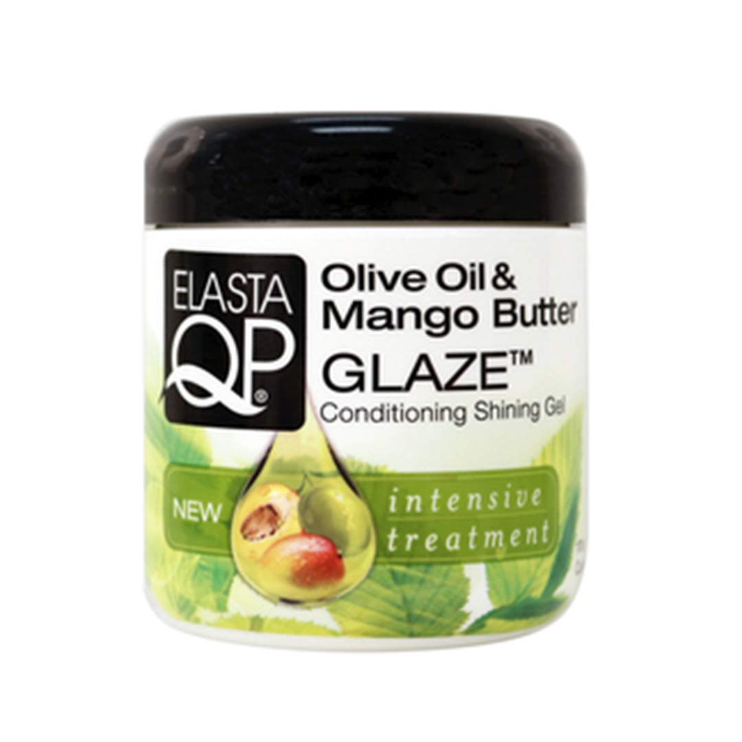 Elasta QP glaze jar close-up showing creamy texture for curl definition