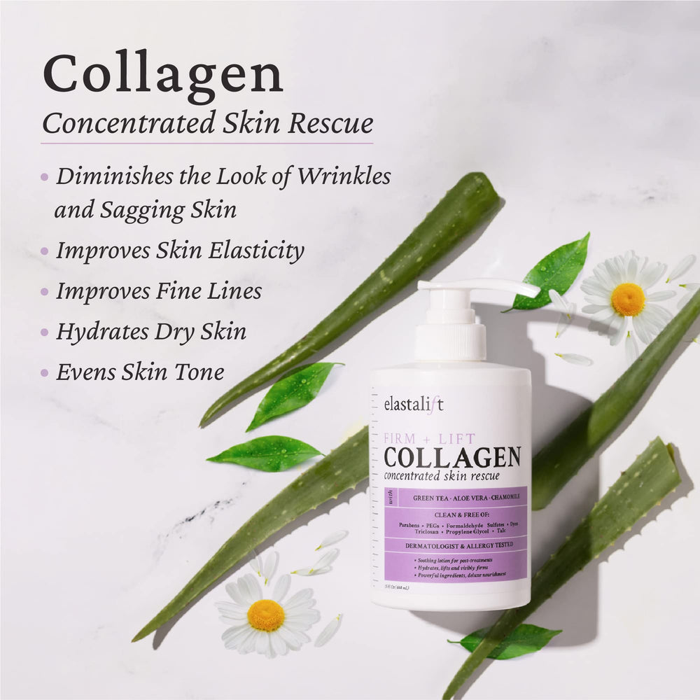 Elastalift collagen cream applied to forearm demonstrates smoothing skin texture.