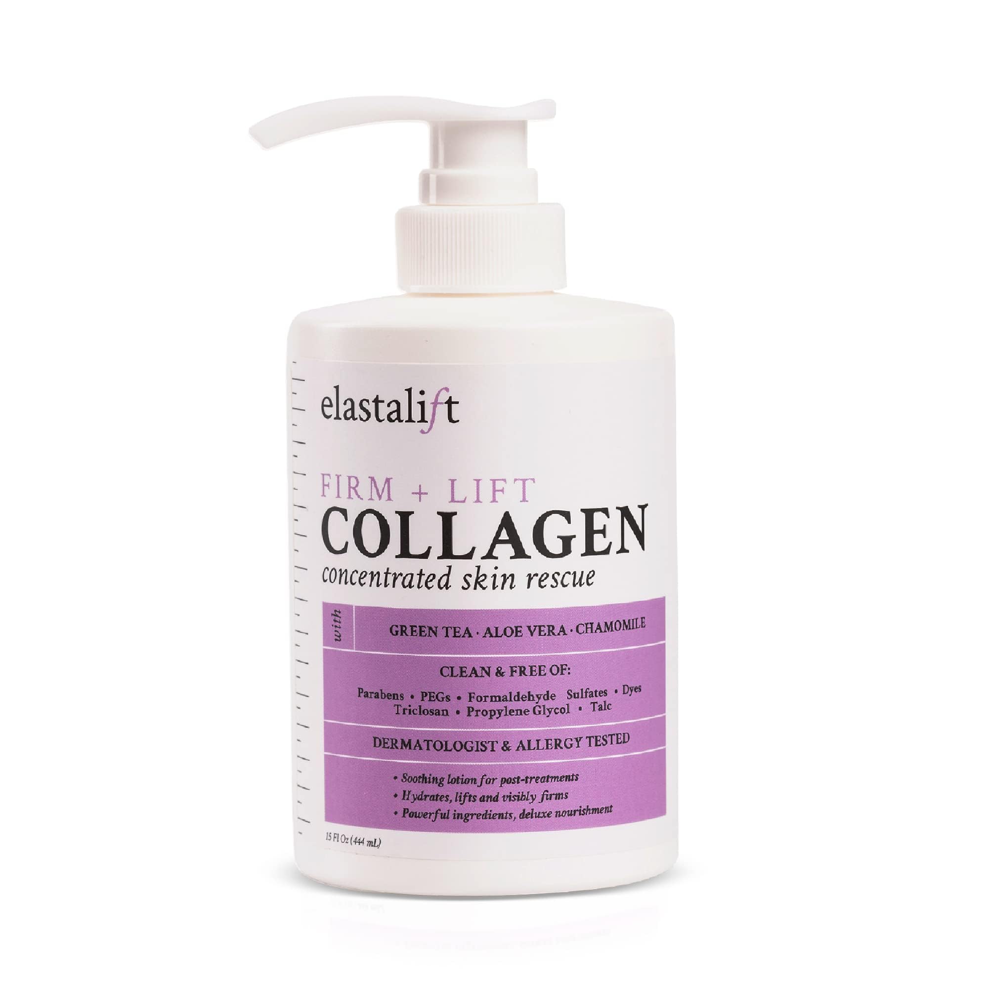 Elastalift Collagen Cream label close-up emphasizes dermatologist-tested safety.