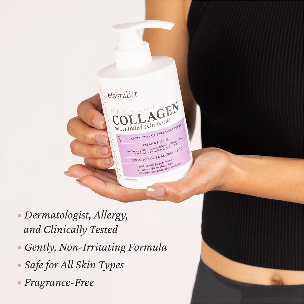 Elastalift Collagen Cream texture swirl showcases a rich, hydrating formula for plump skin.