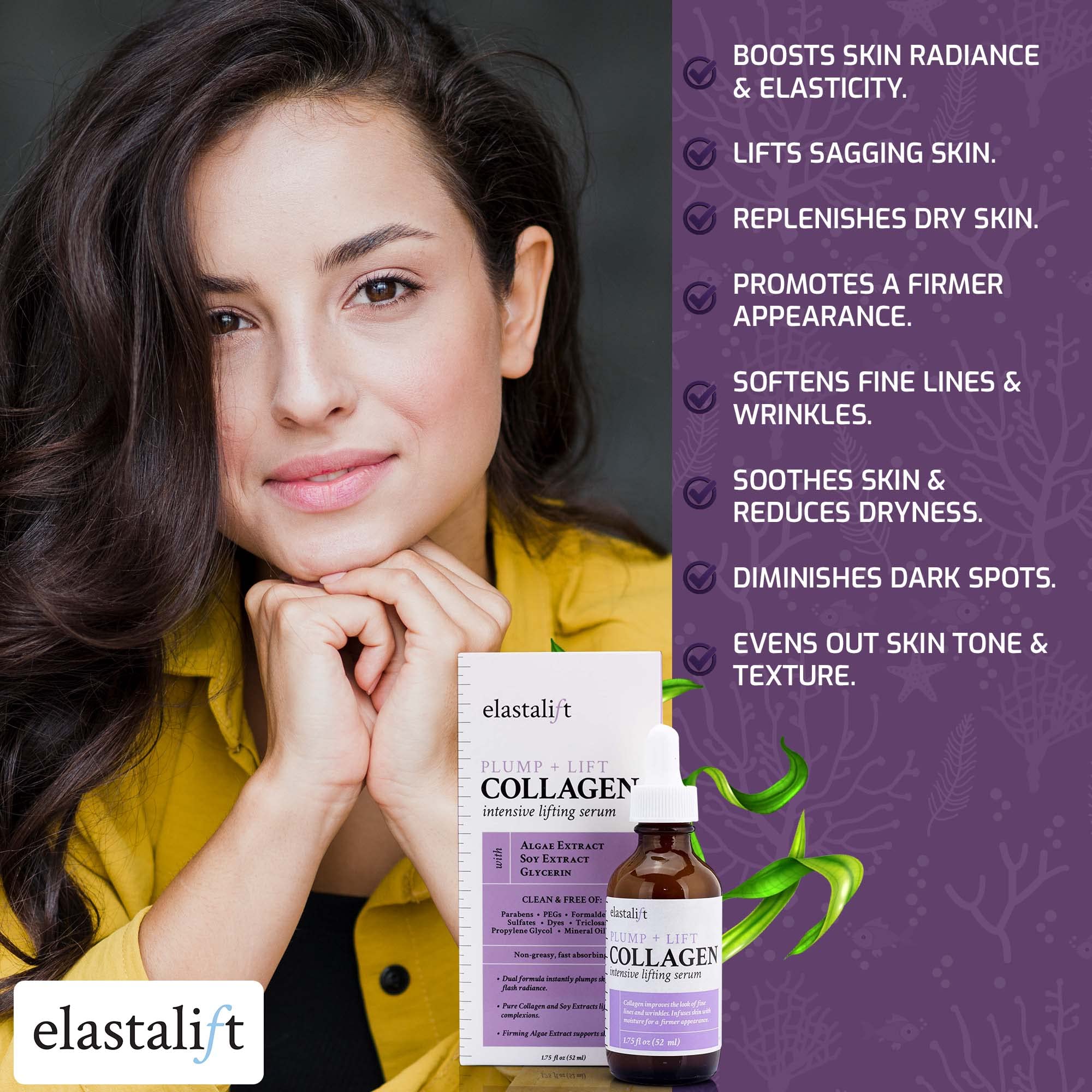 Elastalift collagen serum texture close-up for smoothing look.