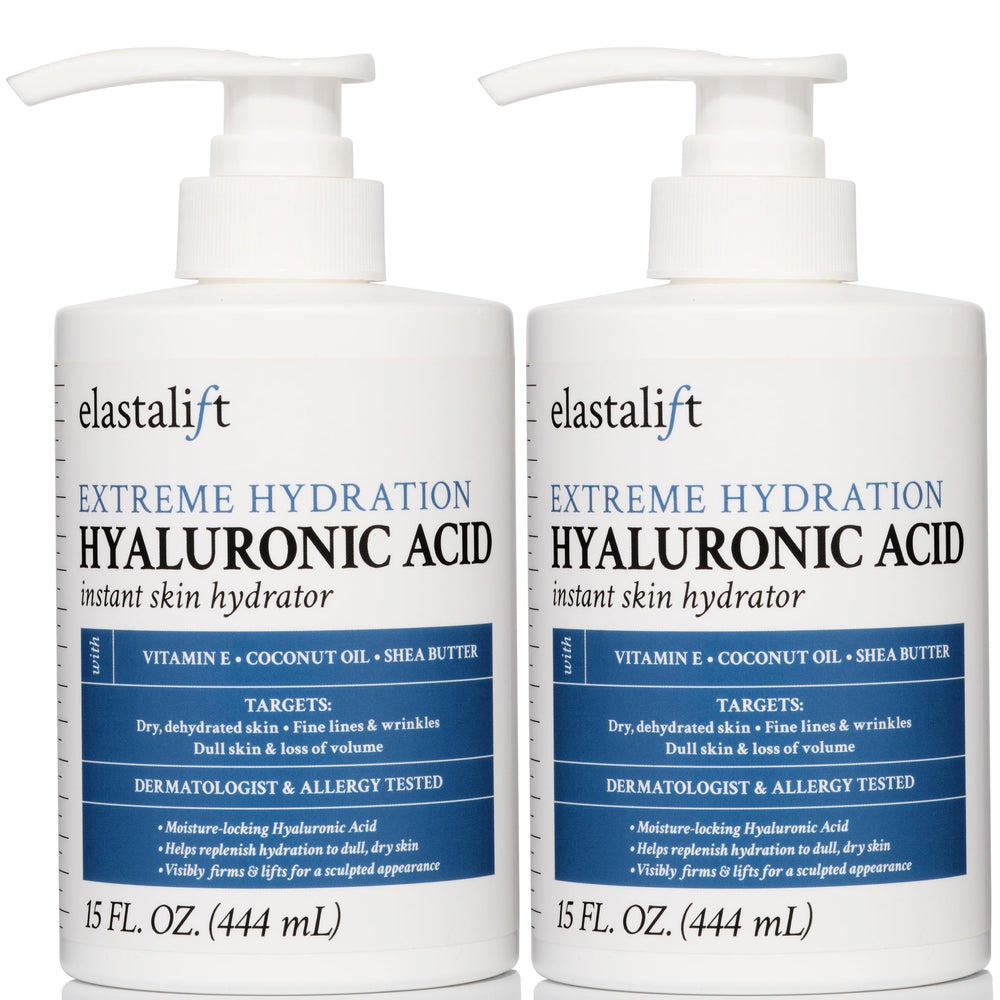 Elastalift Hyaluronic Acid Body Cream bottle pour for hydrated, plump skin.