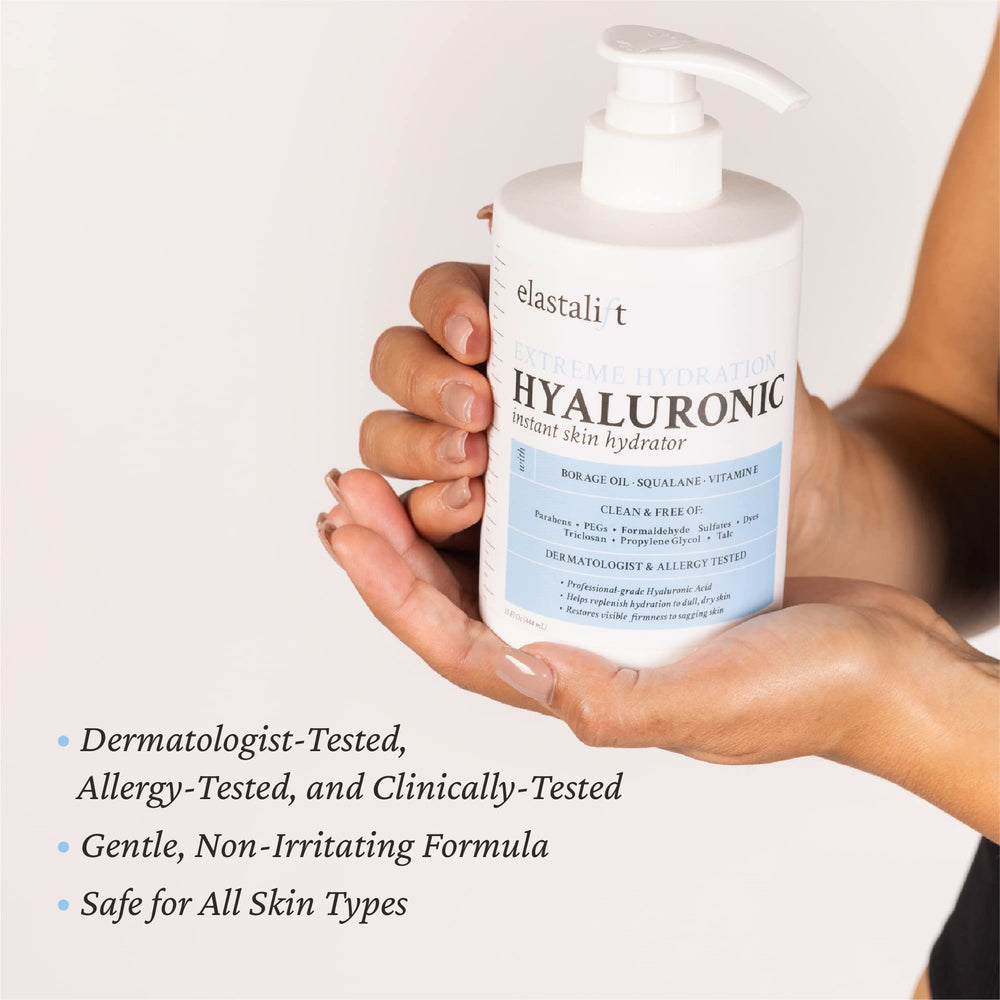 Elastalift Hyaluronic Acid Body Lotion applied to skin for a smoother feel.
