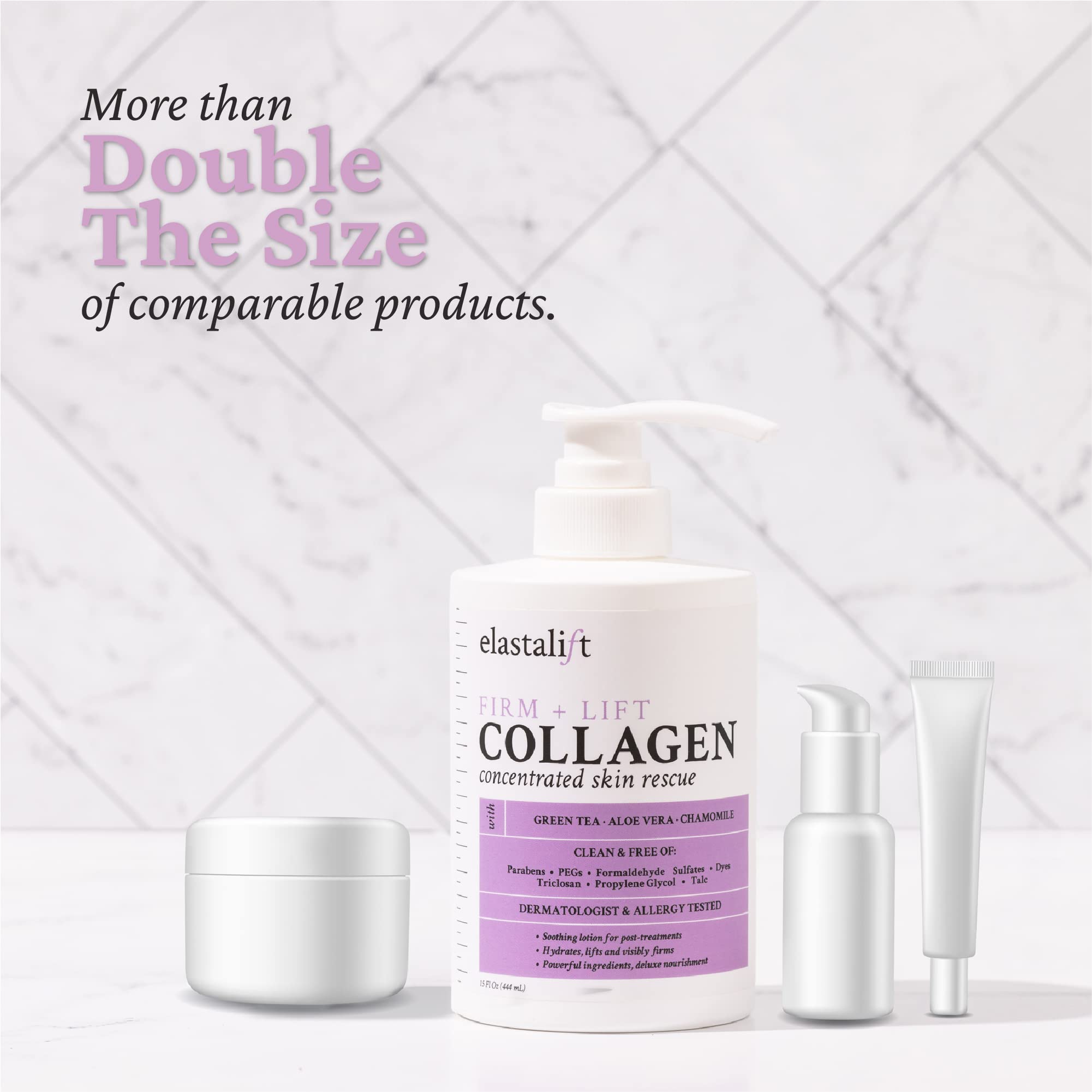 Elastalift ingredients highlight green tea and chamomile for soothing hydration.