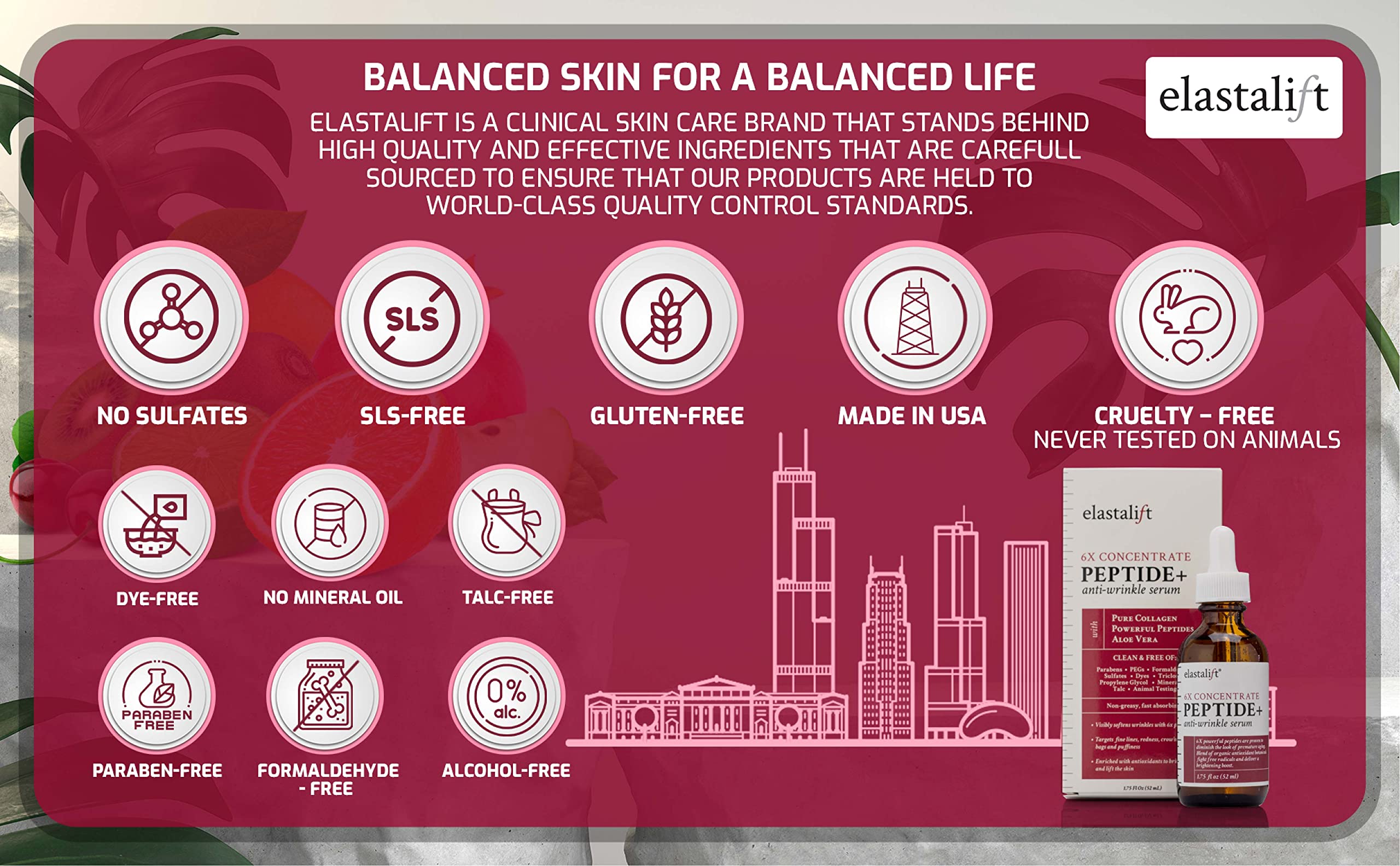Elastalift organic ingredients bottle underscores natural antioxidants in the formula