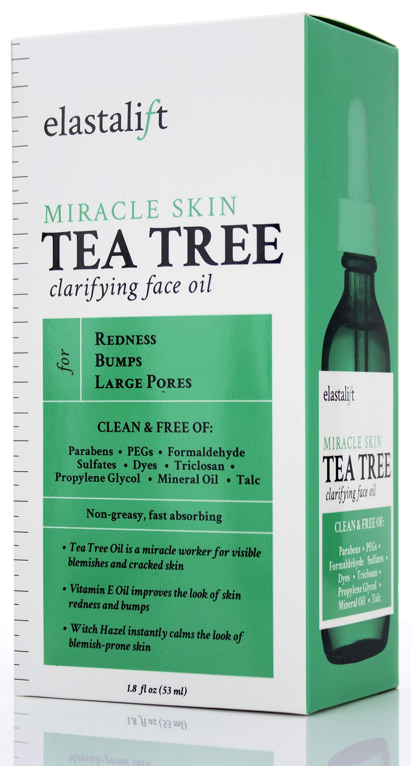 Elastalift Tea Tree Oil after-use skin; looks clearer and soothed.