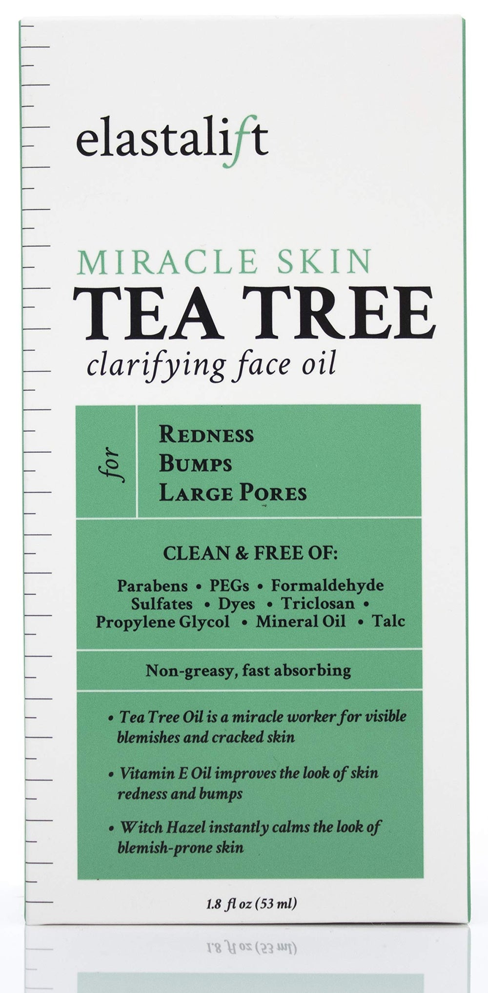 Elastalift Tea Tree Oil close-up texture; quick absorption, non-greasy feel.