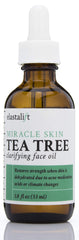 Elastalift Tea Tree Oil face application shows targeted use for redness and blemishes.