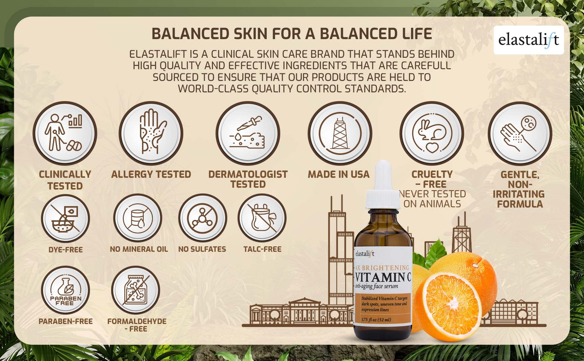 Elastalift vitamin C serum application on hand demonstrates daily use.