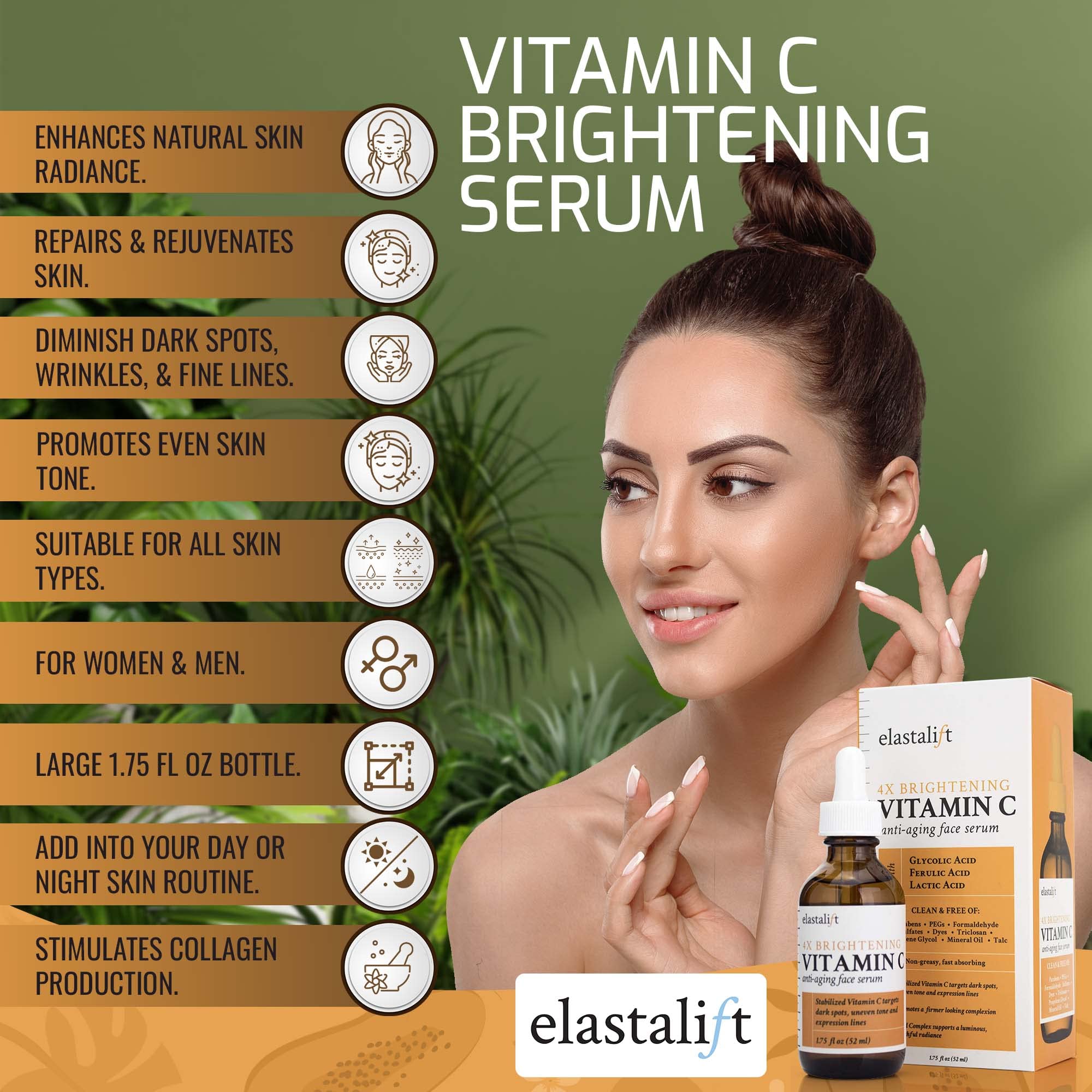 Elastalift vitamin C serum hyaluronic acid bead emphasizes hydration boost.