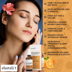 Elastalift vitamin C serum packaging box highlights premium ingredients.