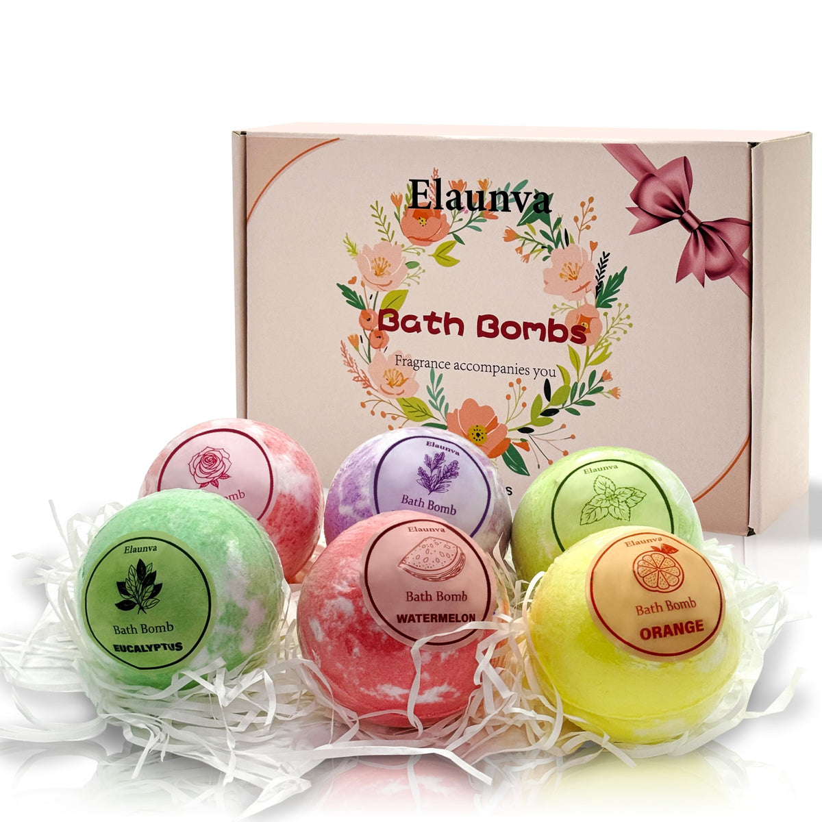 Elaunva bath bombs lavender release calming aroma for a relaxing soak.