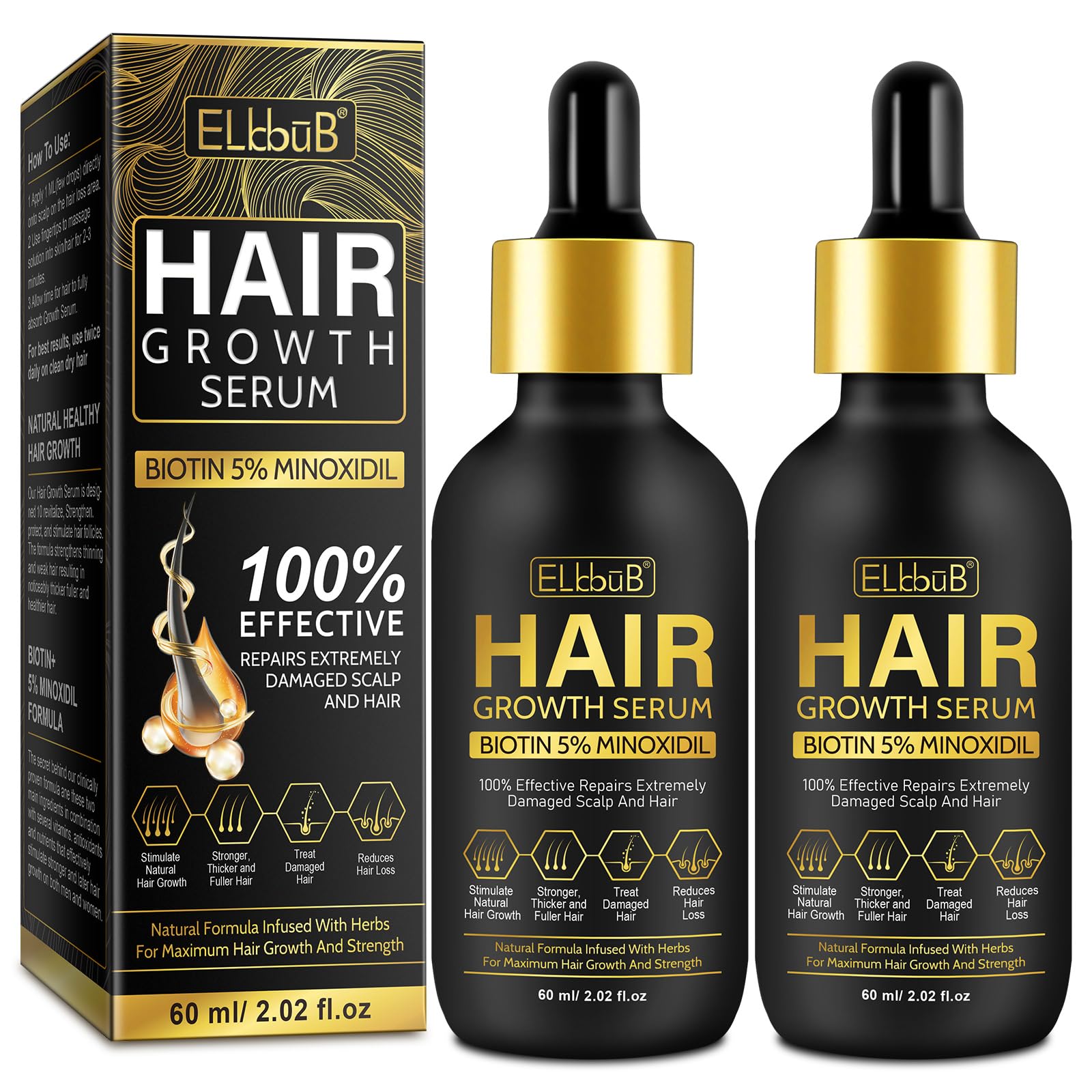 ELBBUB 5% Minoxidil bottle promotes scalp-friendly hair growth.